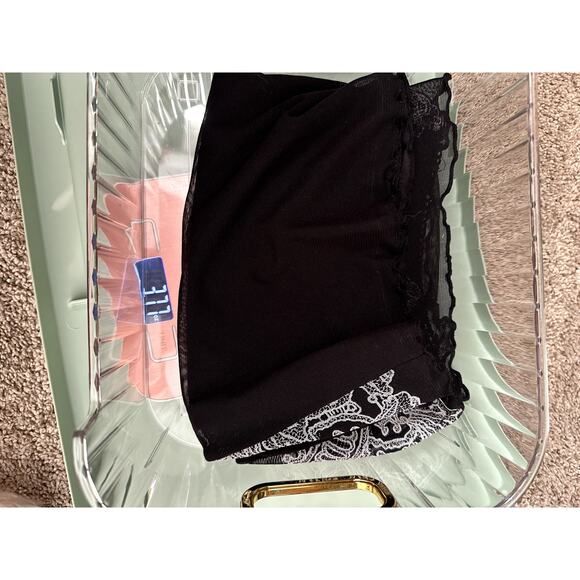 Y2K 90s Vintage Boutique Europa Black Lace Print Mesh Slip Skirt Chic Pinterest - Picture 7 of 7